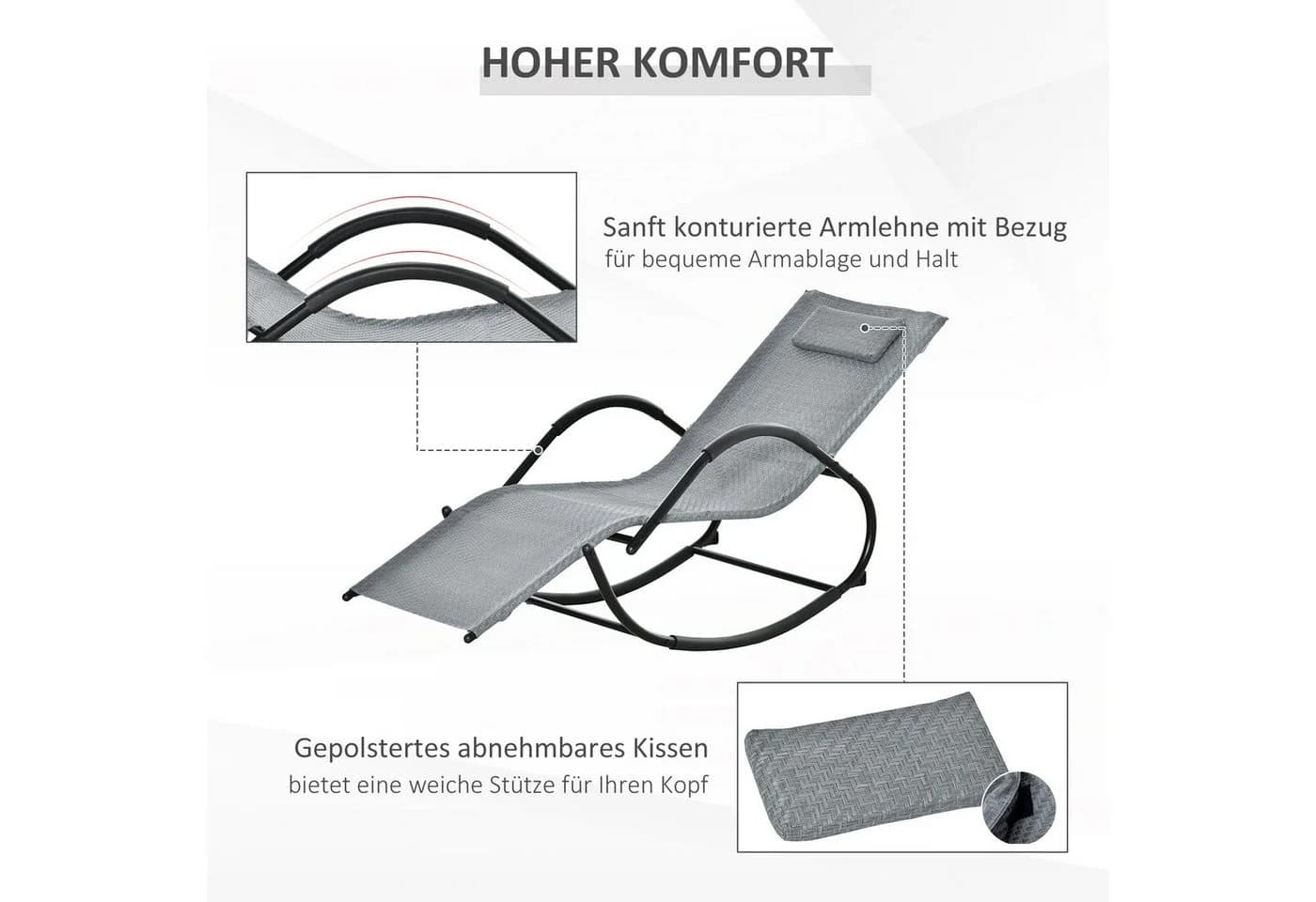 Outsunny Schaukelstuhl Grau Netzstoff Metall bis 160 kg - Bild 5