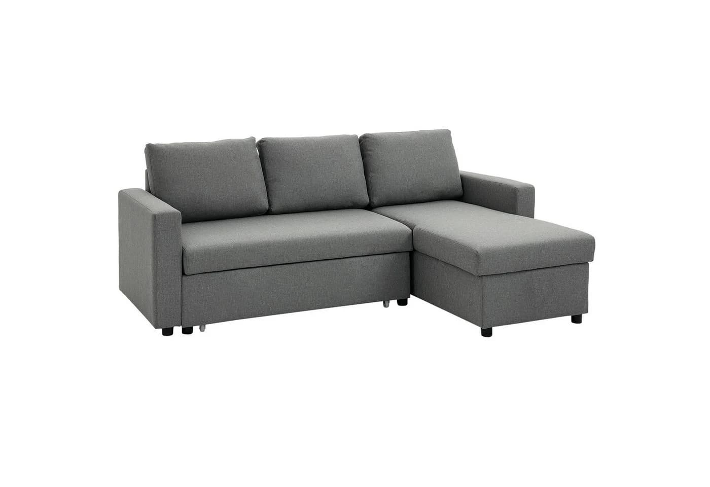 HOMCOM Ecksofa Leinen-Touch mit Schlaffunktion und Chaiselongue, L-Form, Eckcouch, Hellgrau - Bild 1