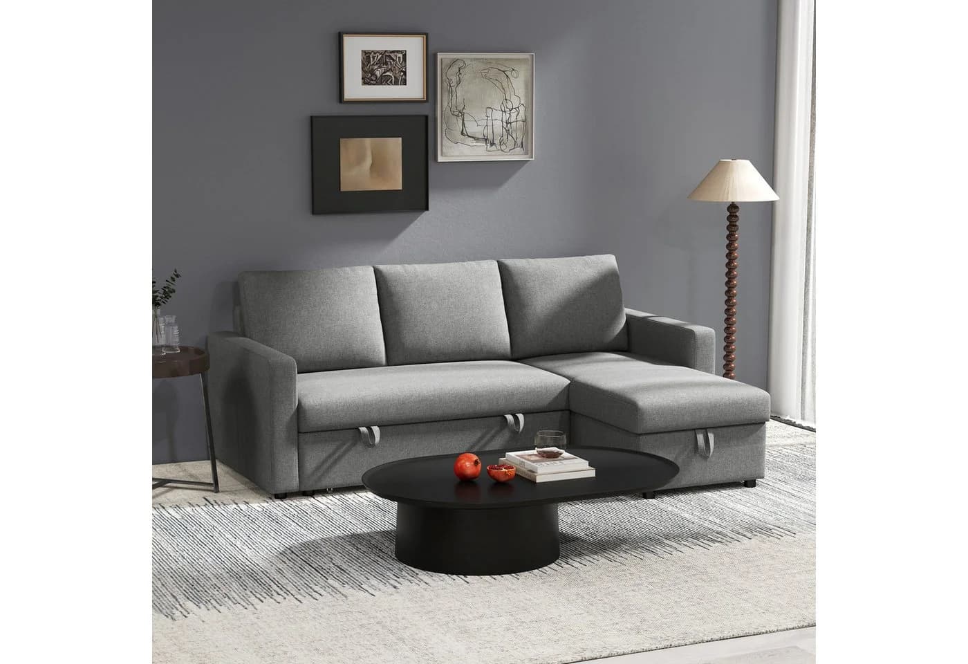 HOMCOM Ecksofa Leinen-Touch mit Schlaffunktion und Chaiselongue, L-Form, Eckcouch, Hellgrau - Bild 2