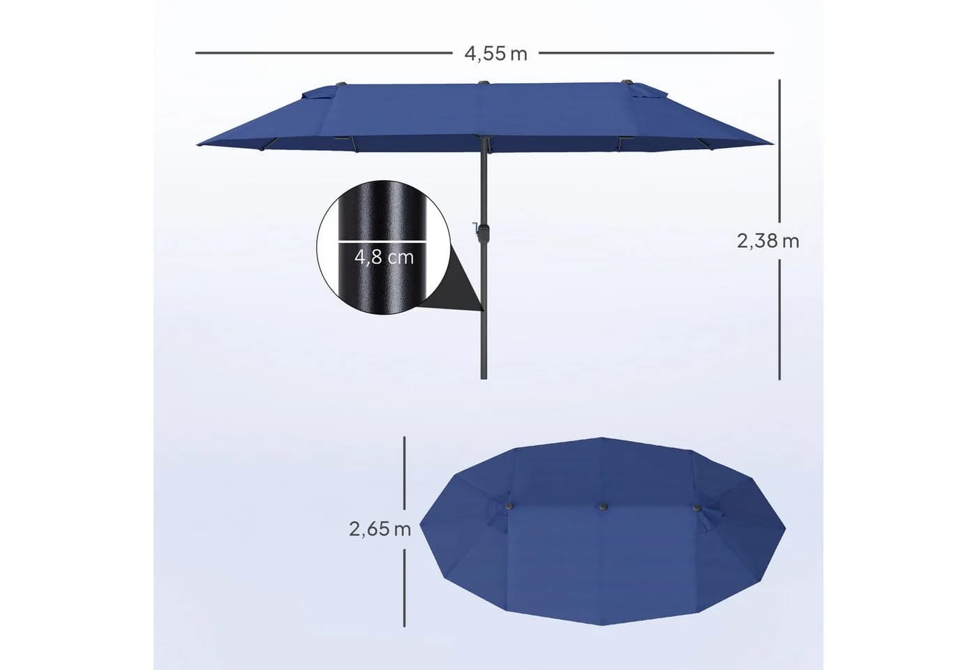 Outsunny Doppelsonnenschirm Blau mit Handkurbel - Bild 3