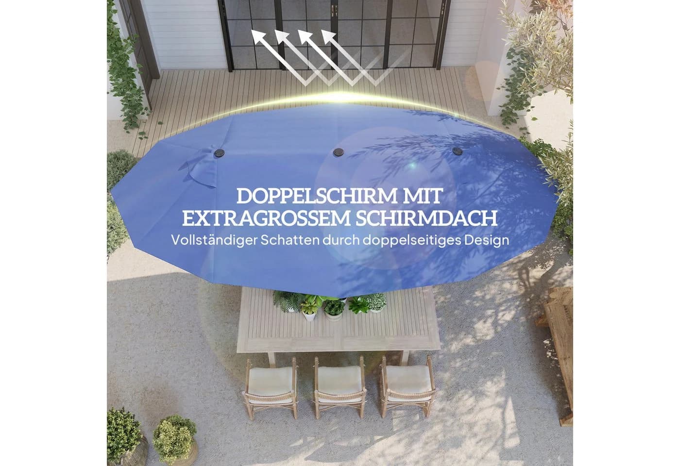 Outsunny Doppelsonnenschirm Blau mit Handkurbel - Bild 4
