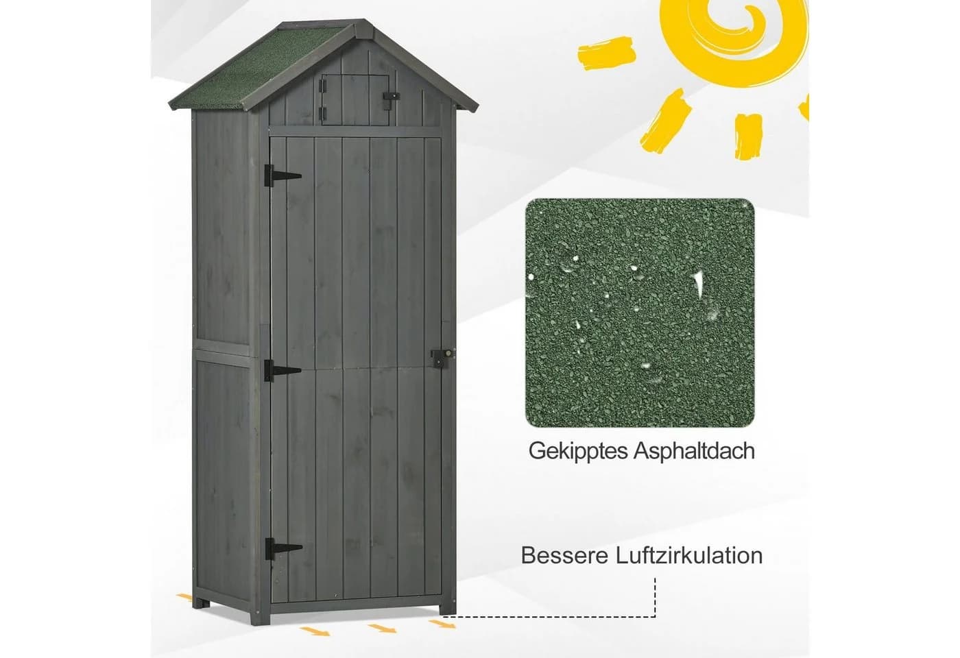 Outsunny Gerätehaus Grau/Grün Kiefernholz Gartenhaus mit Regalen - Bild 5