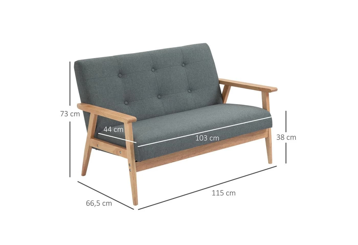 HOMCOM Zweisitzer Sofa Grau Leinenoptik Gummiholz - Bild 3