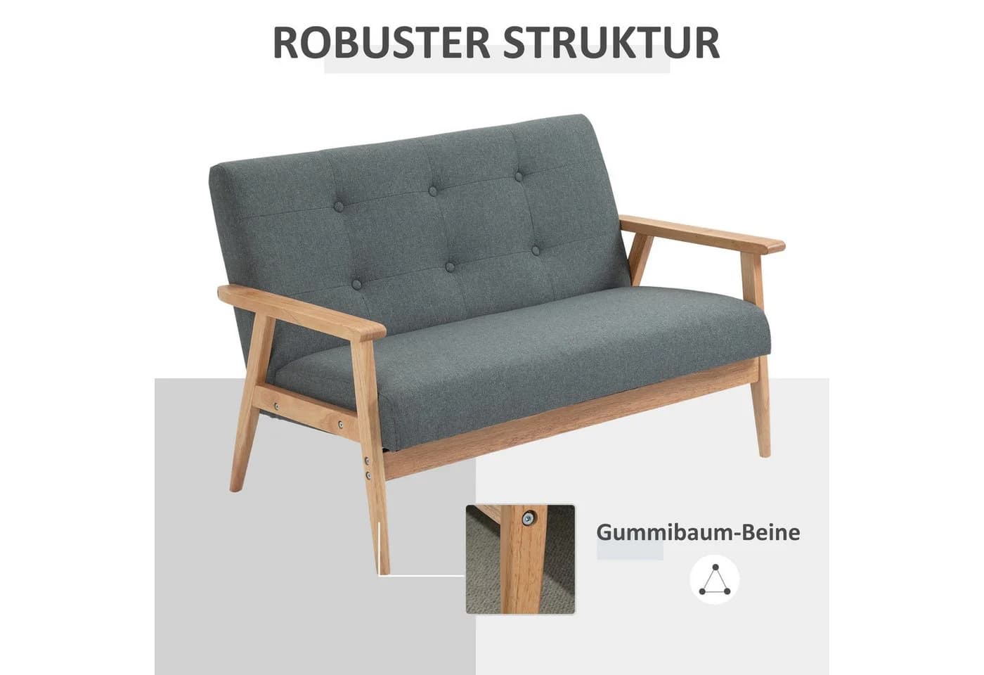 HOMCOM Zweisitzer Sofa Grau Leinenoptik Gummiholz - Bild 5