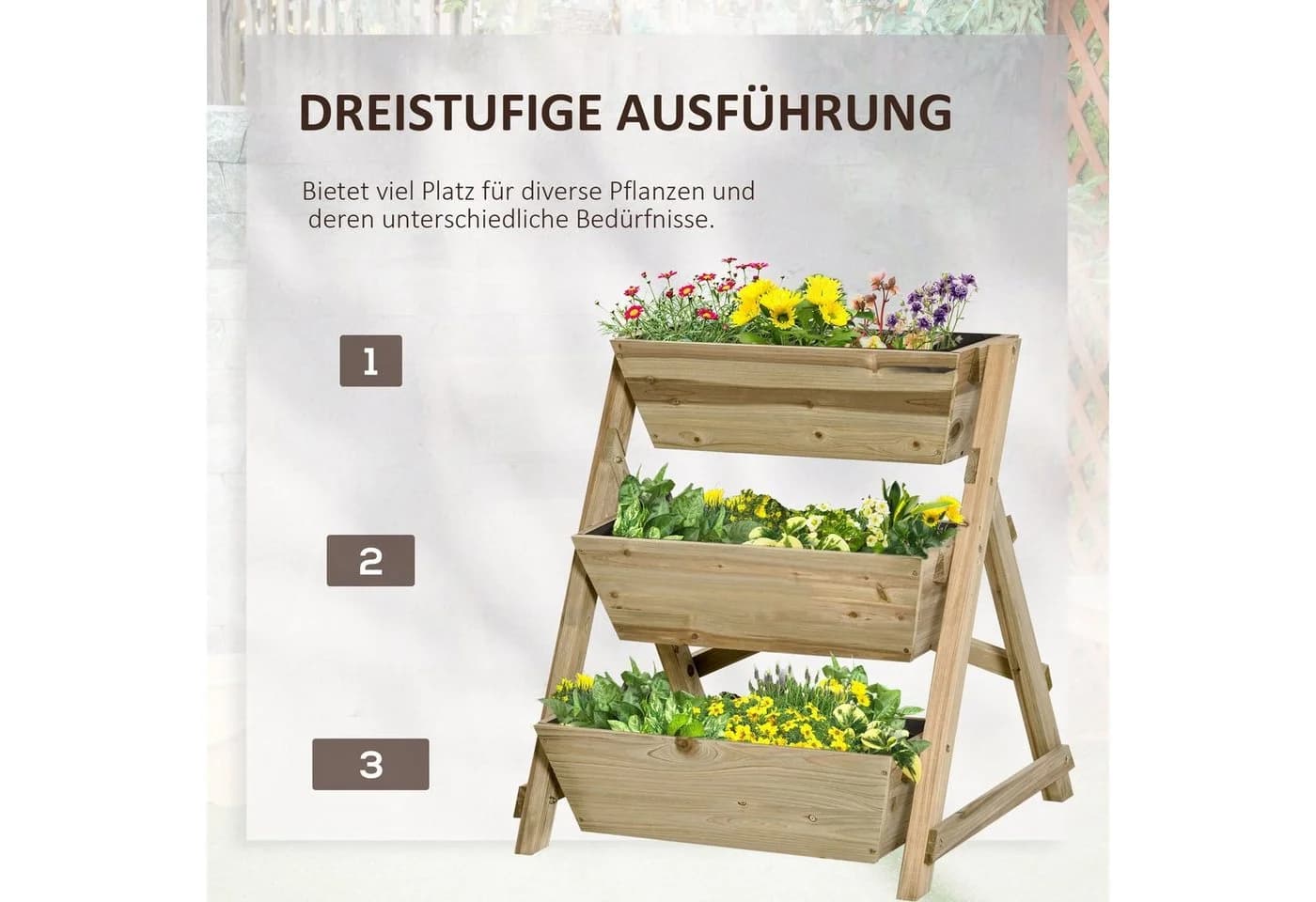 Outsunny 3-stufiges Hochbeet aus massivem Tannenholz - Bild 4