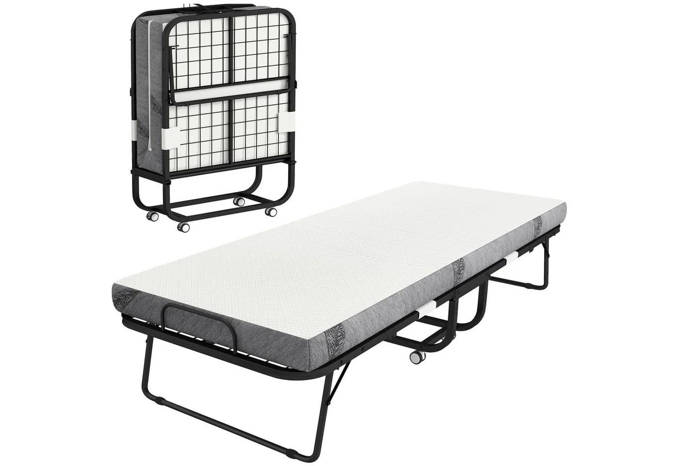 HOMCOM Gästebett Klappbett mit Rollen Weiß Schwarz