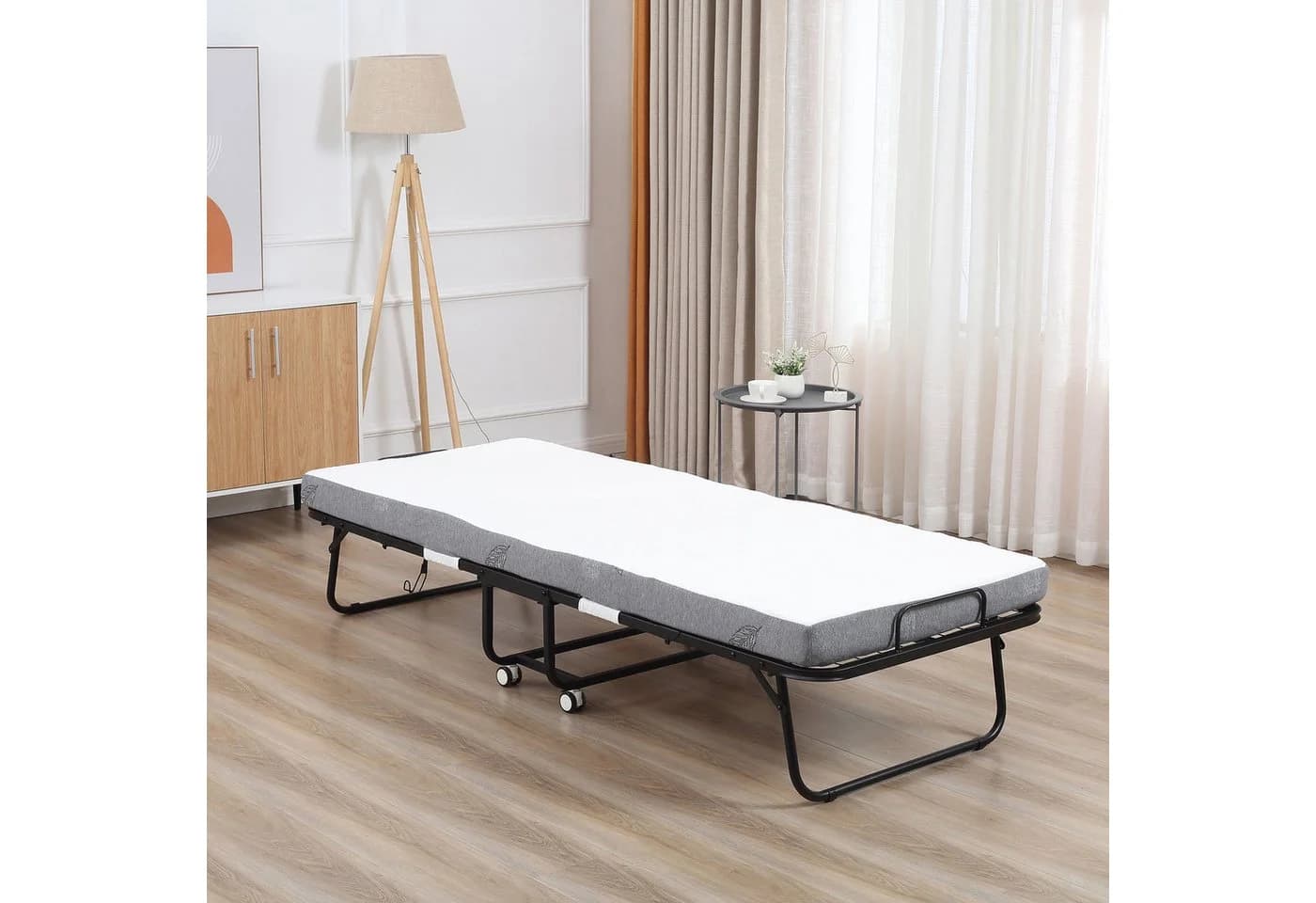HOMCOM Gästebett Klappbett mit Rollen Weiß Schwarz - Bild 2