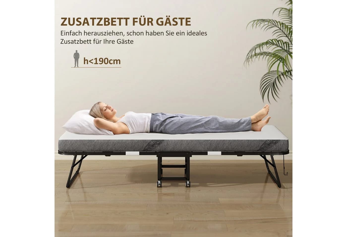 HOMCOM Gästebett Klappbett mit Rollen Weiß Schwarz - Bild 4
