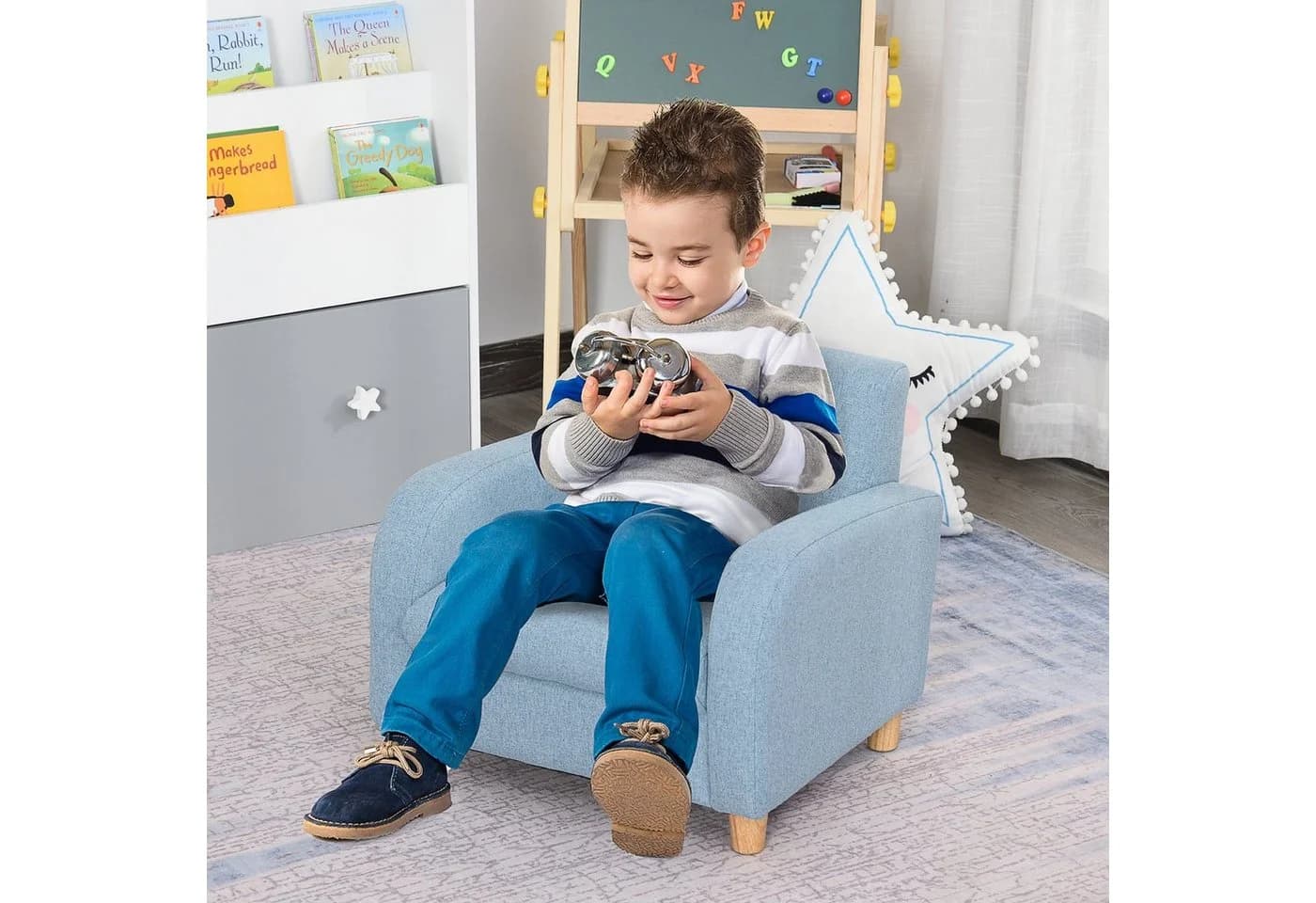 HOMCOM Kindersofa Blau mit Massivholz und weicher Polsterung - Bild 2
