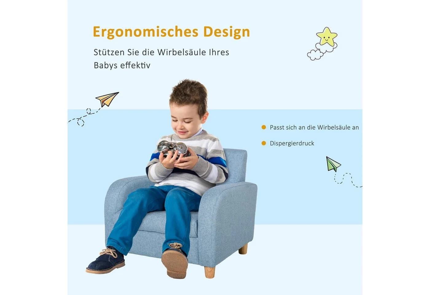 HOMCOM Kindersofa Blau mit Massivholz und weicher Polsterung - Bild 4