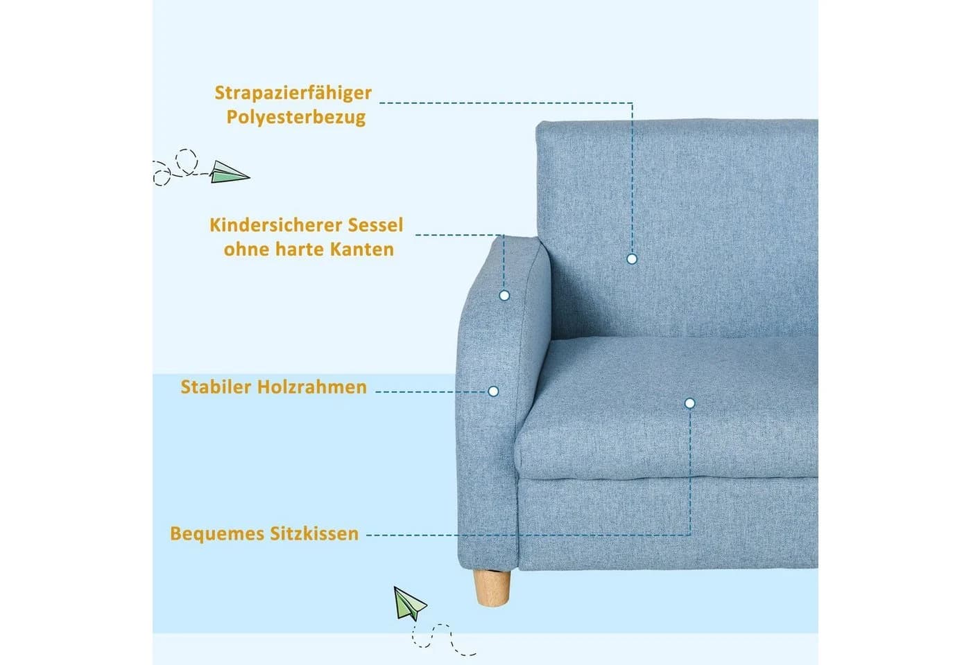 HOMCOM Kindersofa Blau mit Massivholz und weicher Polsterung - Bild 5