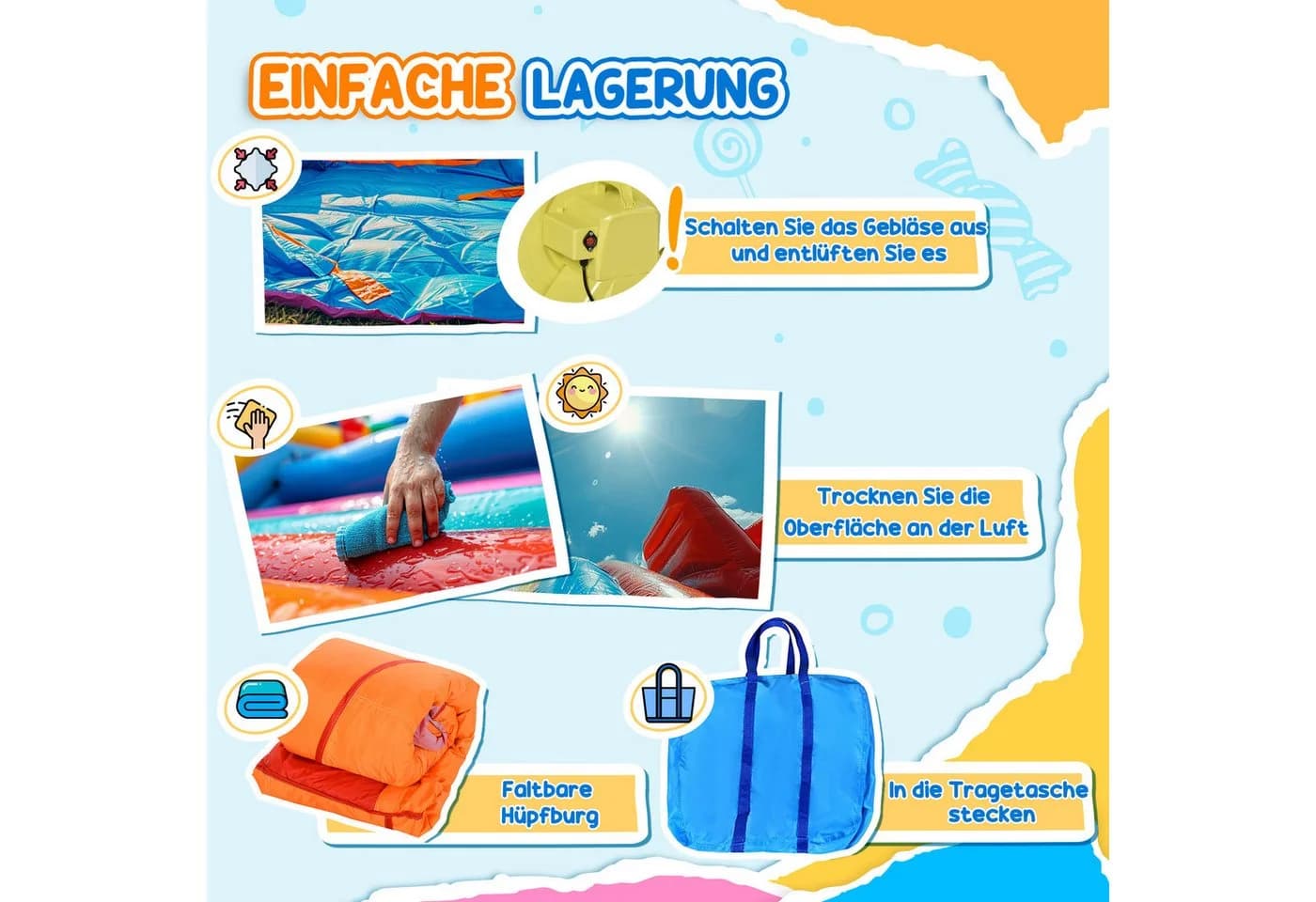 Outsunny Hüpfburg Aufblasbar mit Rutsche und Pool Bunt - Bild 5