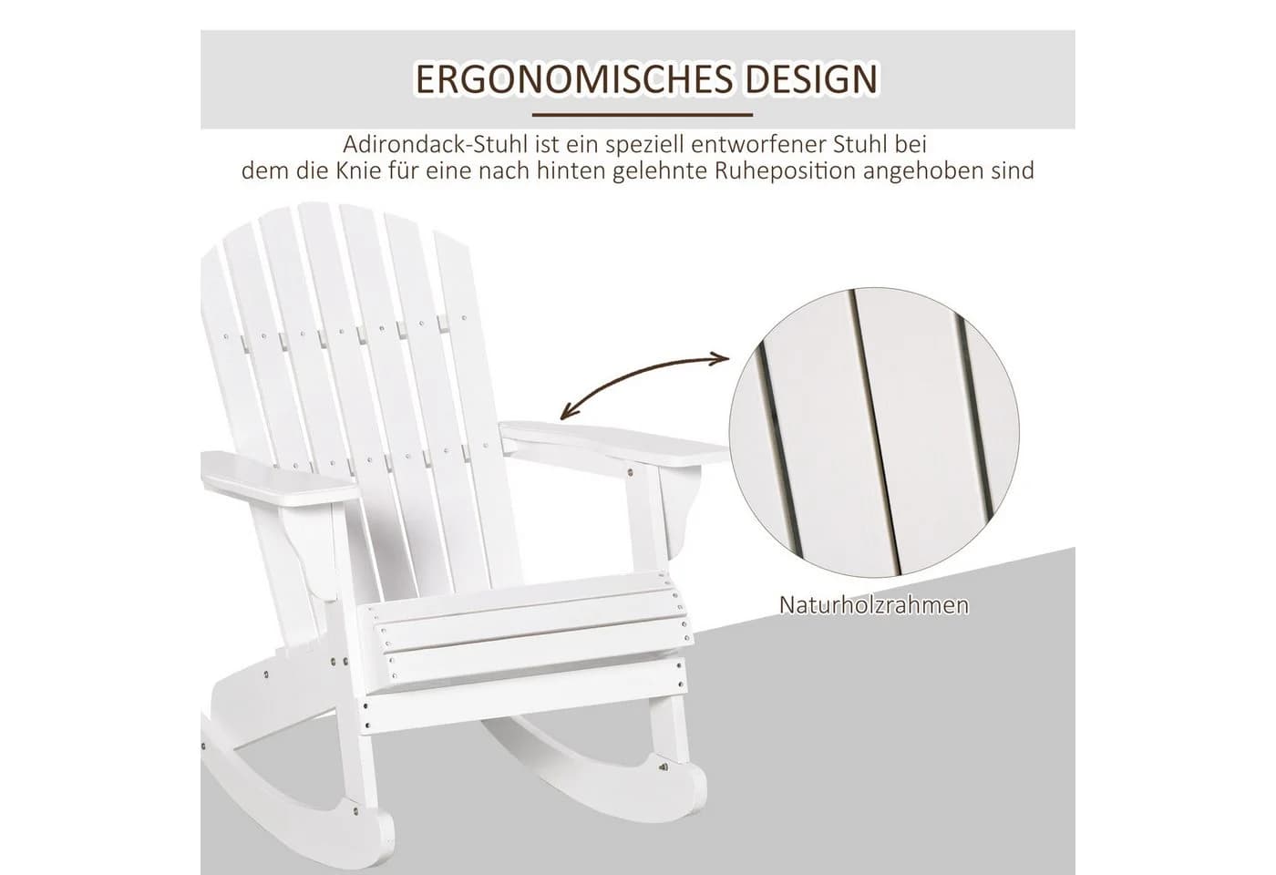 Outsunny Schaukelstuhl Garten Weiß Tannenholz Adirondack - Bild 5