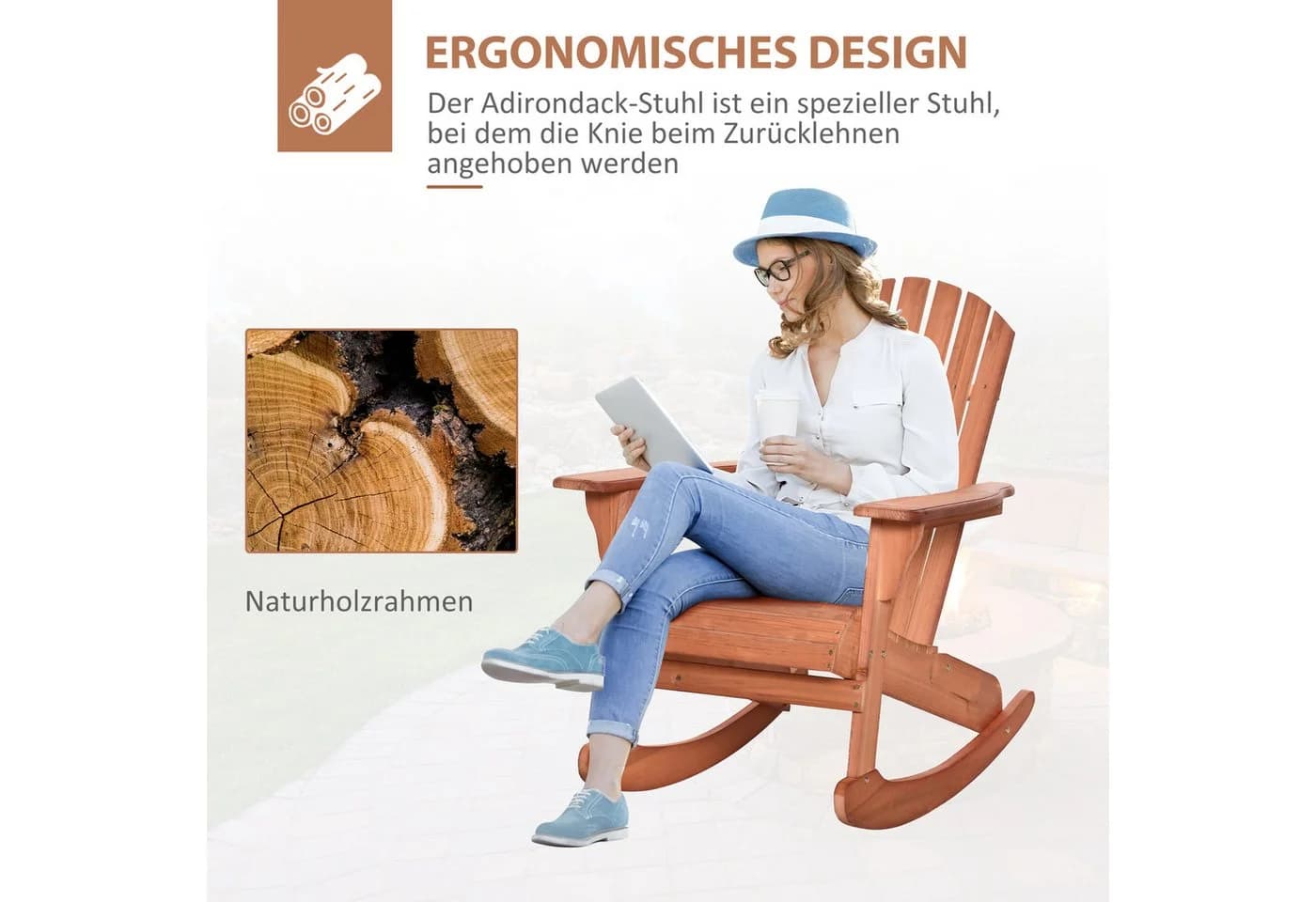 Outsunny Adirondack Schaukelstuhl Natur Holz Gartenstuhl - Bild 5