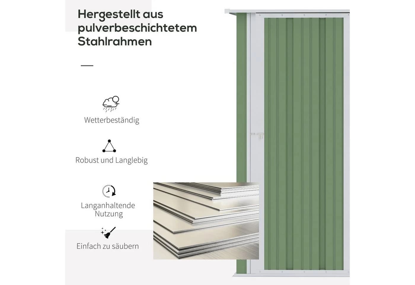 Outsunny Geräteschuppen aus Stahl grün mit Tür - Bild 4