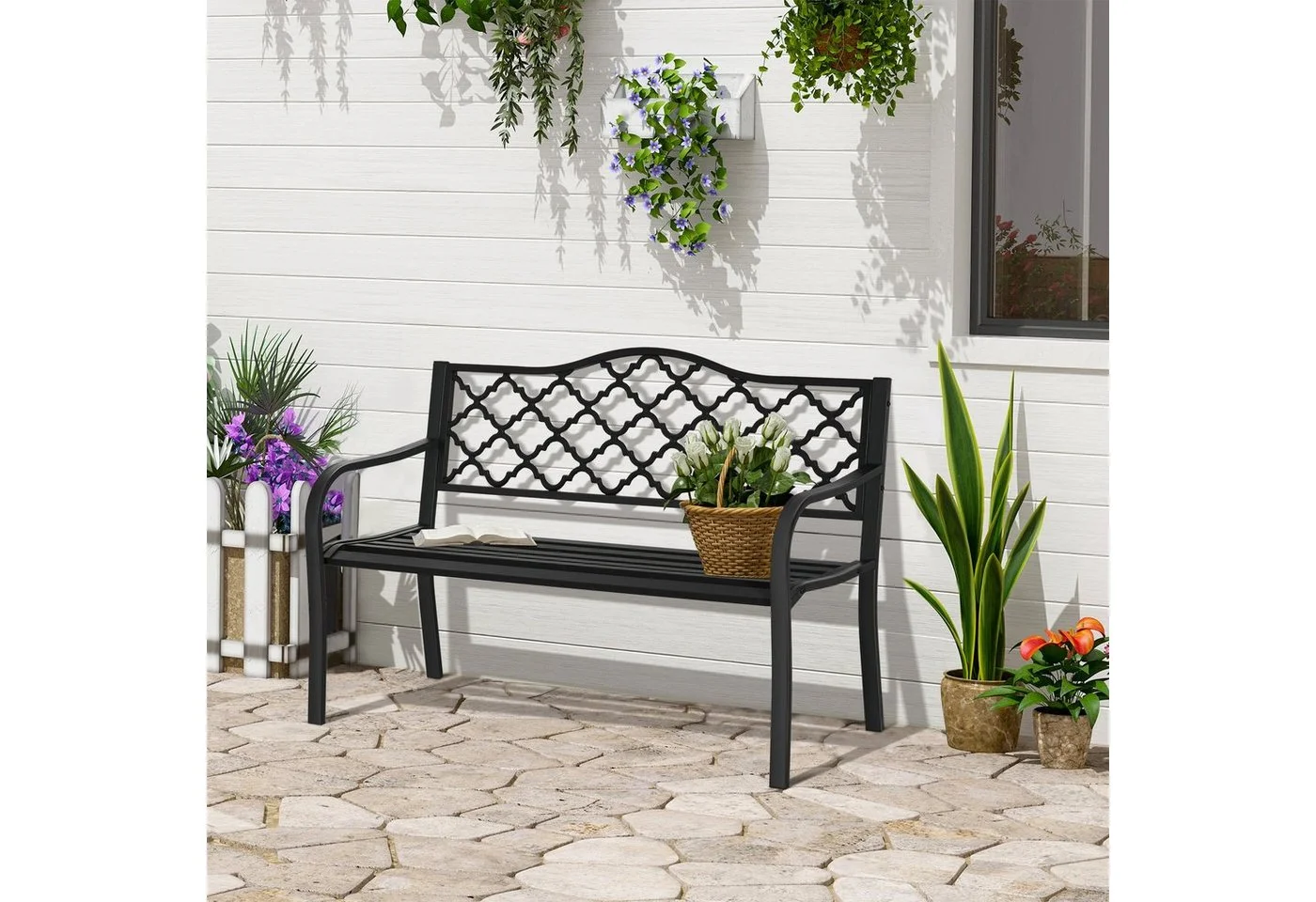 Outsunny Gartenbank Metall Sitzbank Schwarz Bild 2