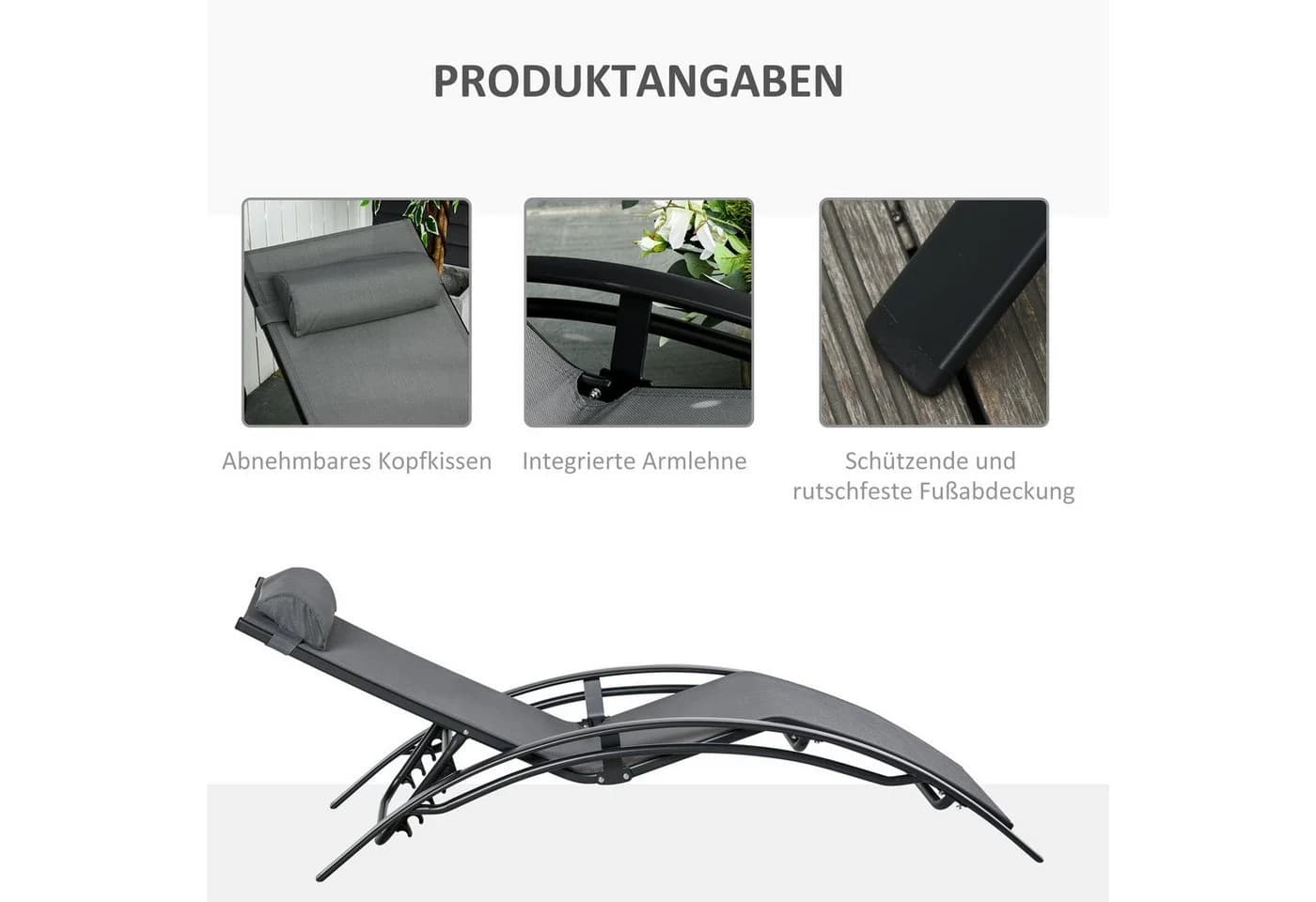 Outsunny Gartenliege Liegestuhl Dunkelgrau mit verstellbarer Rückenlehne - Bild 5