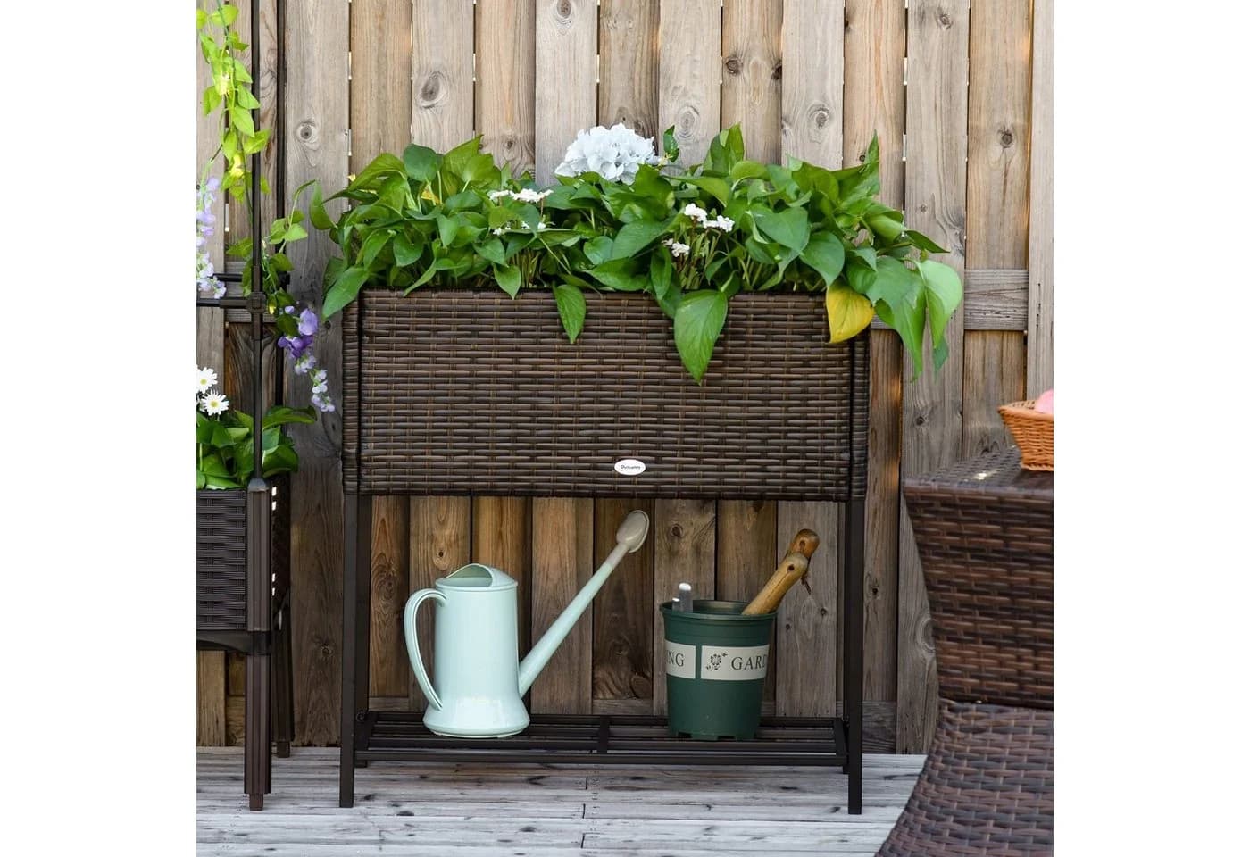 Outsunny Blumenkasten mit Füßen PE-Rattan Metall Braun - Bild 2