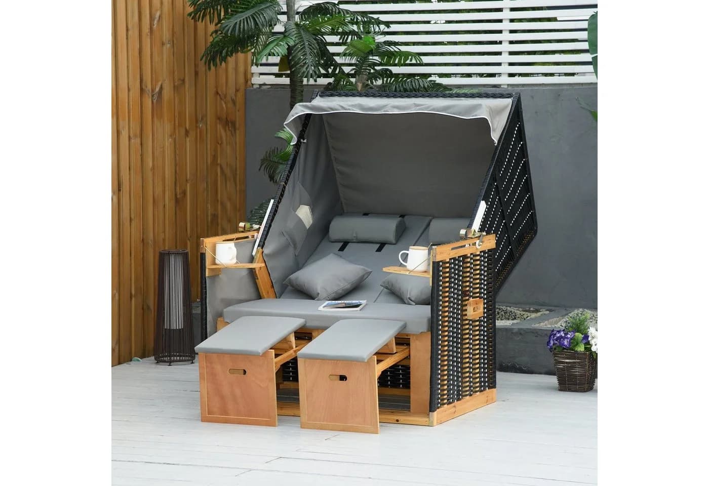 Outsunny Strandkorb für 2 Personen mit neigbarer Rücklehne 118x79x160 cm