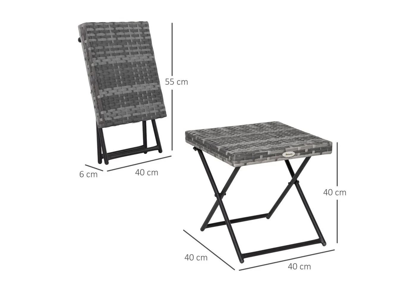 Outsunny Klapptisch Grau Polyrattan 40x40x40 cm - Bild 3