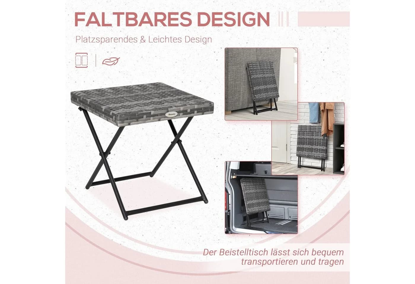 Outsunny Klapptisch Grau Polyrattan 40x40x40 cm - Bild 4