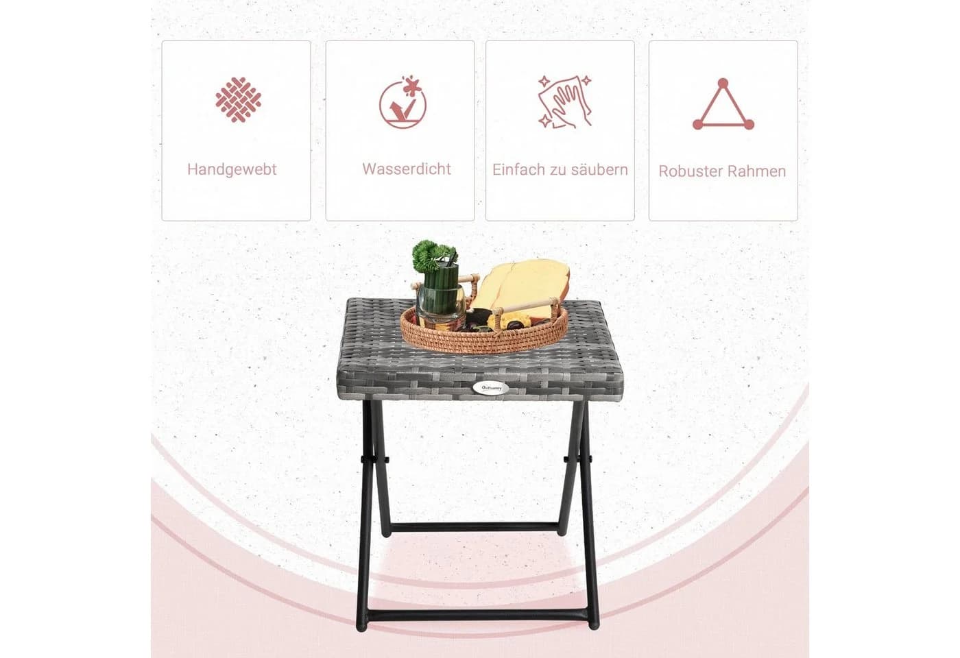 Outsunny Klapptisch Grau Polyrattan 40x40x40 cm - Bild 5