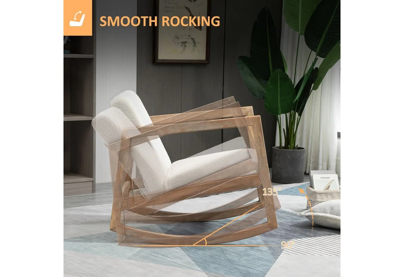HOMCOM Schaukelstuhl gepolstert Relaxstuhl mit Holzrahmen Cremeweiß - Bild 4