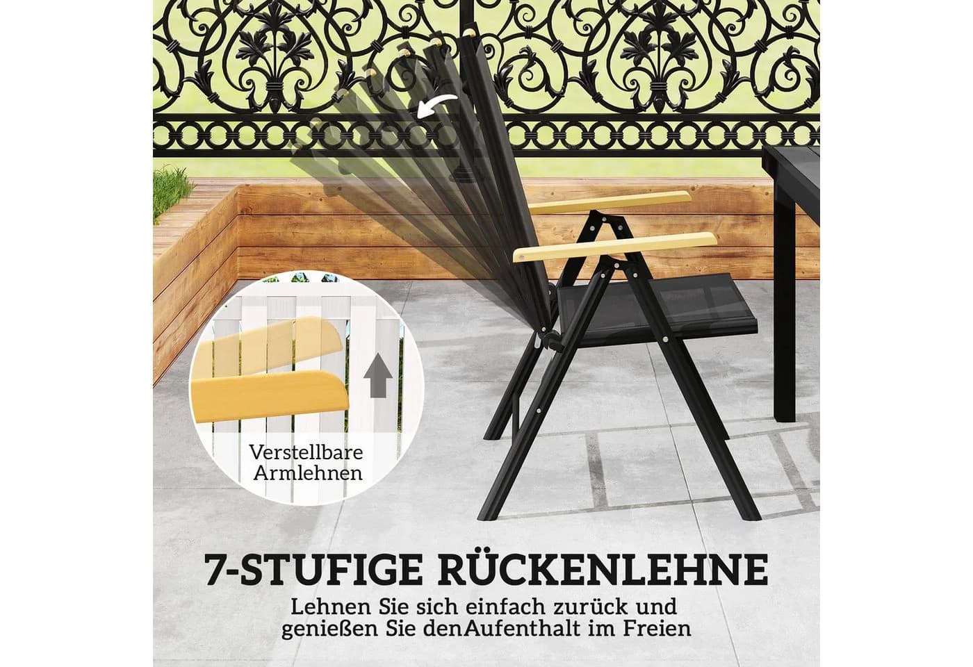 Outsunny Garten-Essgruppe 7-tlg. Klappbar Schwarz - Bild 4