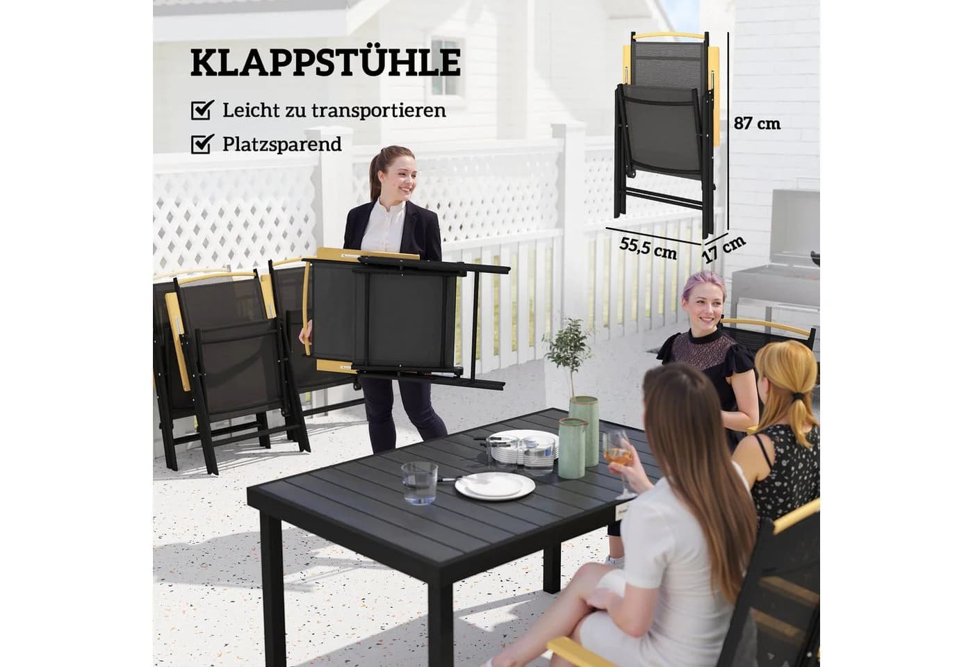 Outsunny Garten-Essgruppe 7-tlg. Klappbar Schwarz - Bild 5