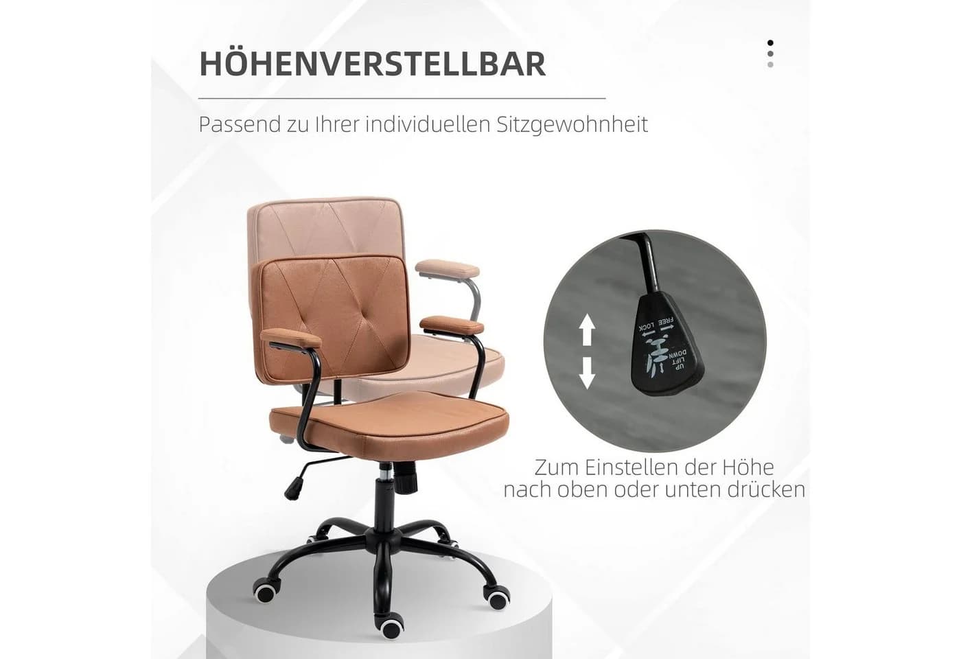 Vinsetto Bürostuhl mit Rollen und Wippfunktion, Braun Kunstleder - Bild 4