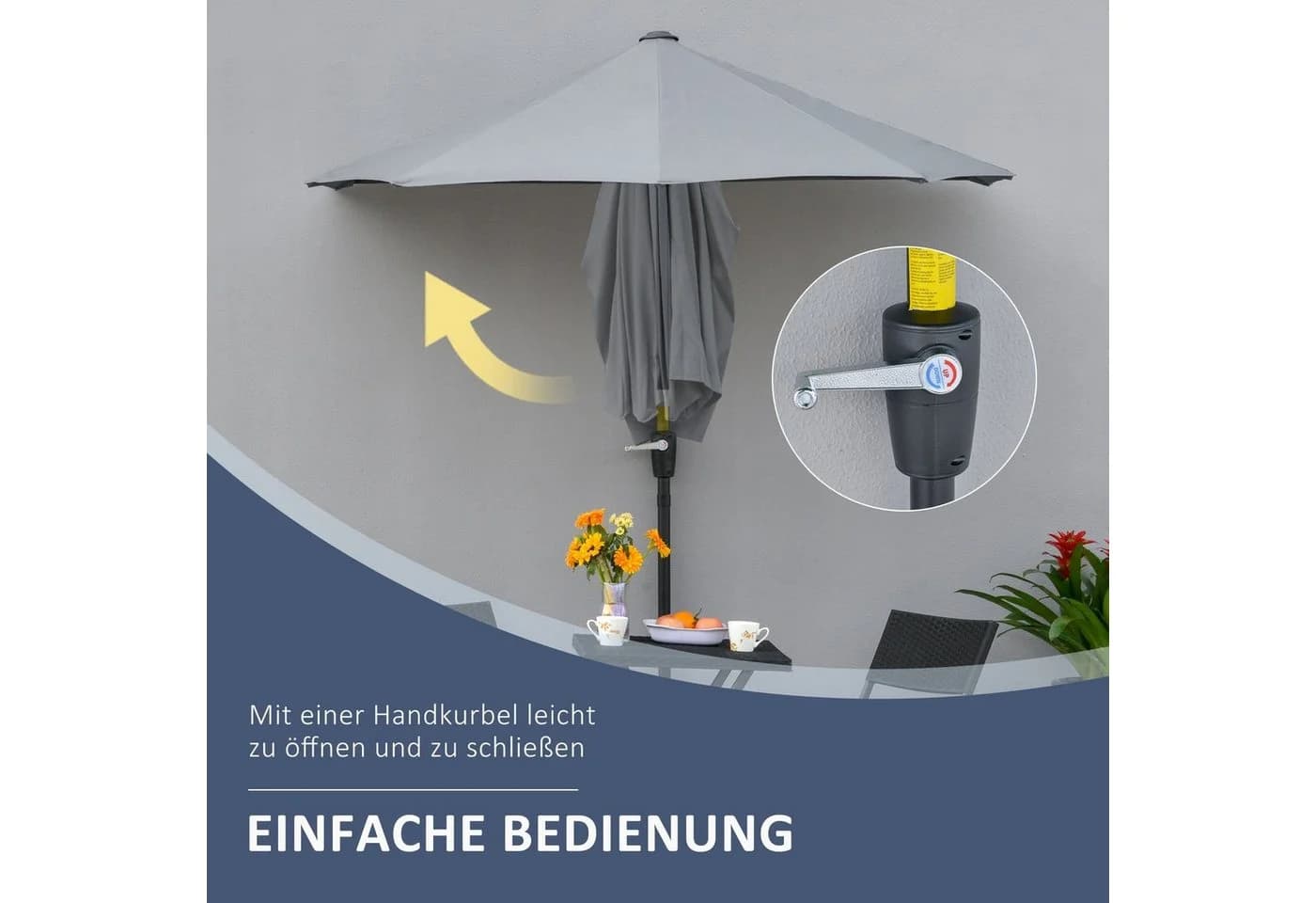 Outsunny Balkonschirm Halbrund Dunkelgrau mit Handkurbel - Bild 5