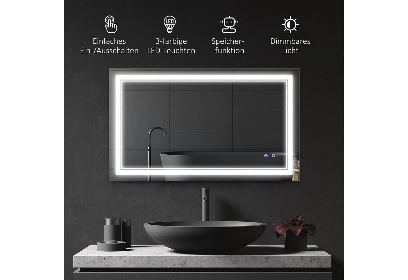Kleankin LED Badspiegel Silber Touchschalter IP44 - Bild 4