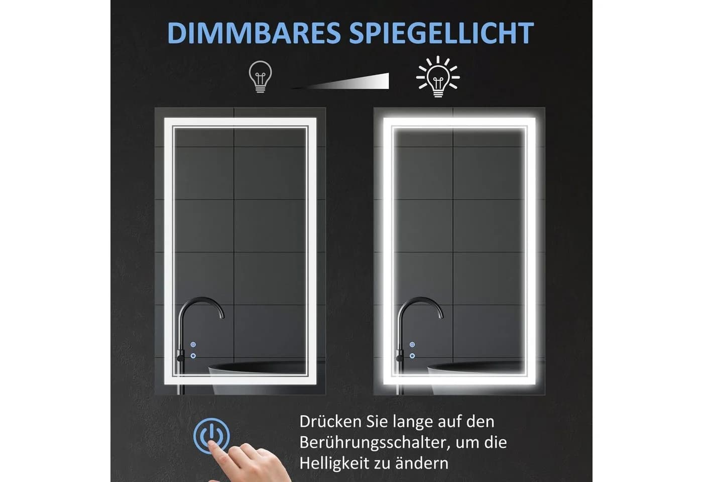 Kleankin LED Badspiegel Silber Touchschalter IP44 - Bild 5