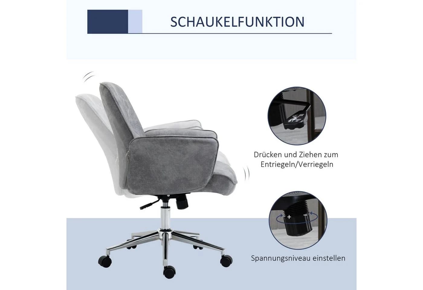 Vinsetto Bürostuhl höhenverstellbar mit Wippenfunktion Hellgrau - Bild 5