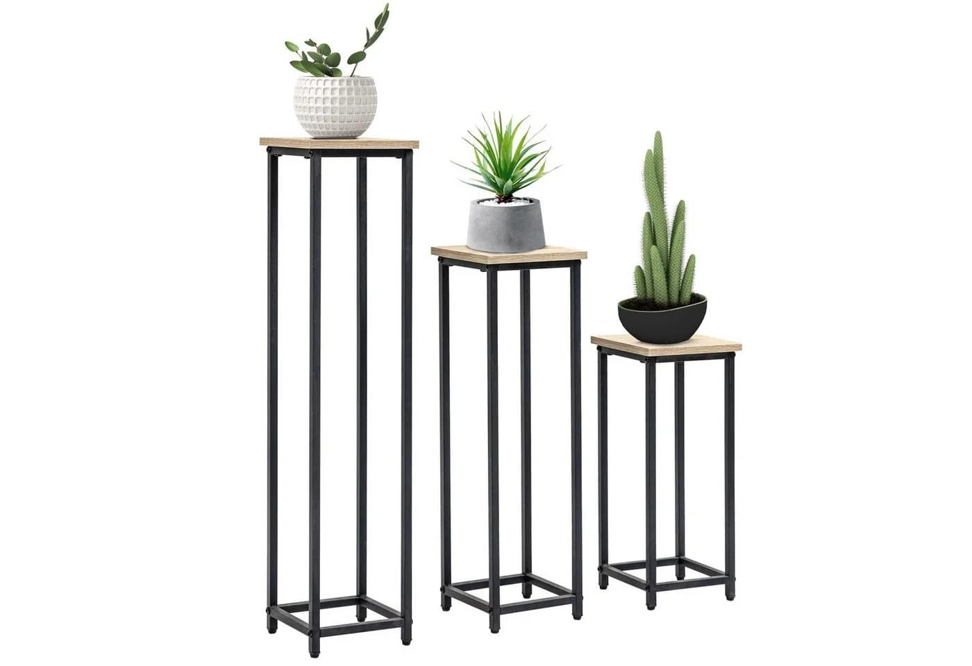 Outsunny Blumenständer 3-tlg. Schwarz/Braun Industriedesign