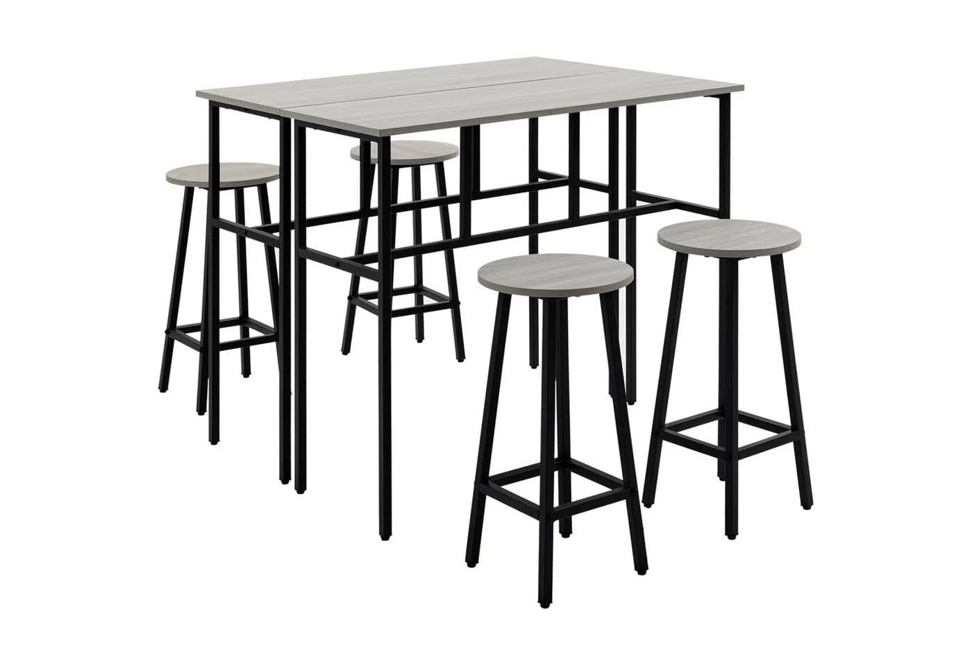 HOMCOM Bartisch-Set im Industriedesign, 6-teilig Essgruppe 2 Bartisch mit 4 Stühlen Grau, Schwarz - Bild 2