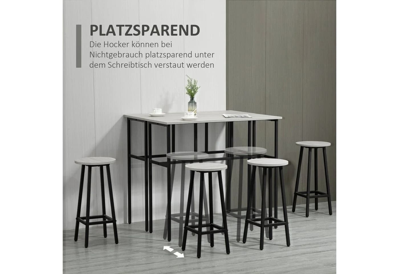 HOMCOM Bartisch-Set im Industriedesign, 6-teilig Essgruppe 2 Bartisch mit 4 Stühlen Grau, Schwarz - Bild 5