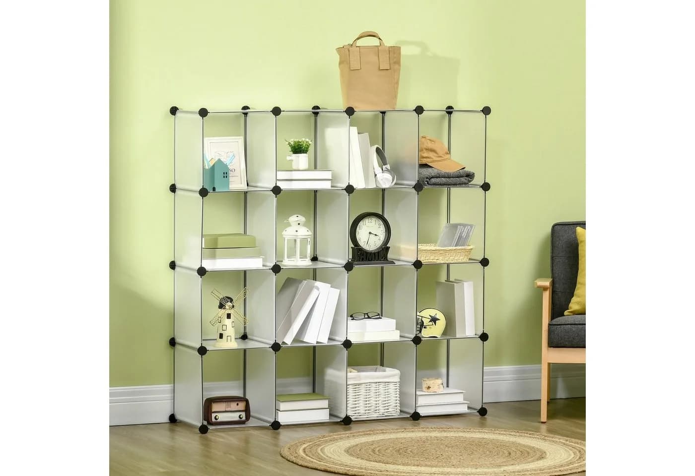 HOMCOM Kommode DIY Regalsystem mit 16 Würfeln Kunststoff Stahl Weiß - Bild 2