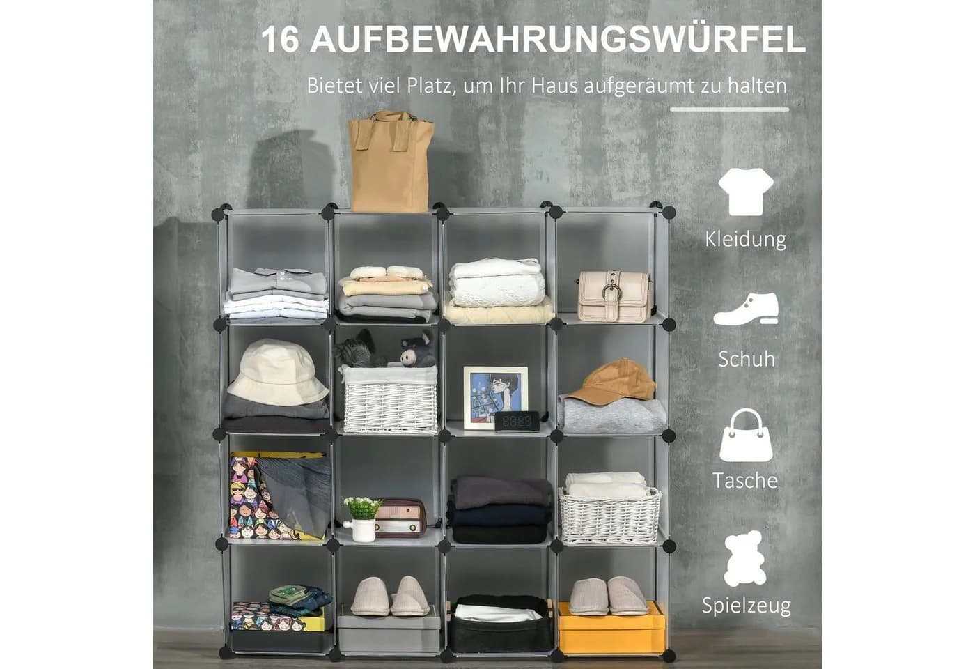 HOMCOM Kommode DIY Regalsystem mit 16 Würfeln Kunststoff Stahl Weiß - Bild 4