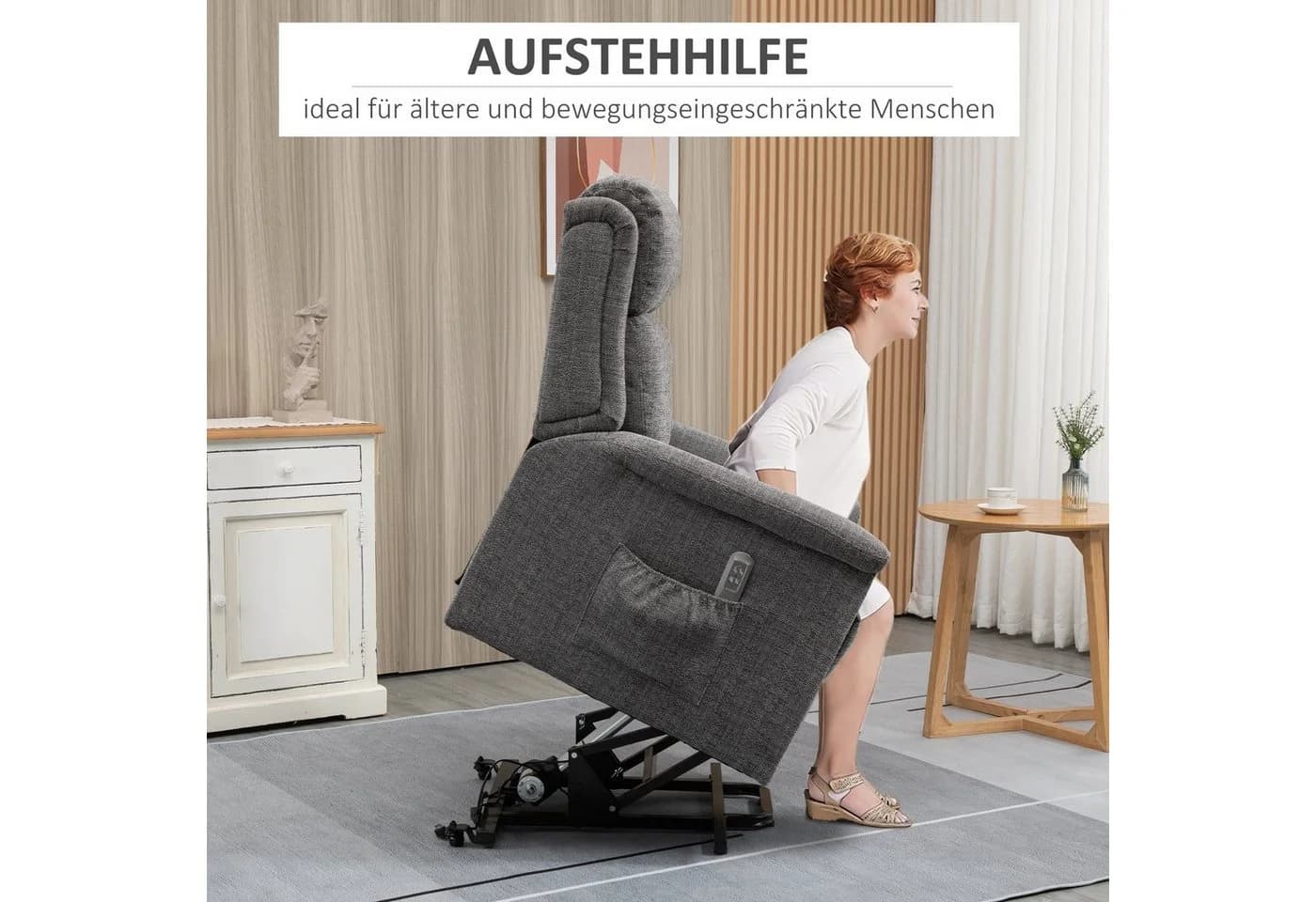 HOMCOM Elektrischer Aufstehsessel Grau Relaxsessel mit Liegefunktion - Bild 4