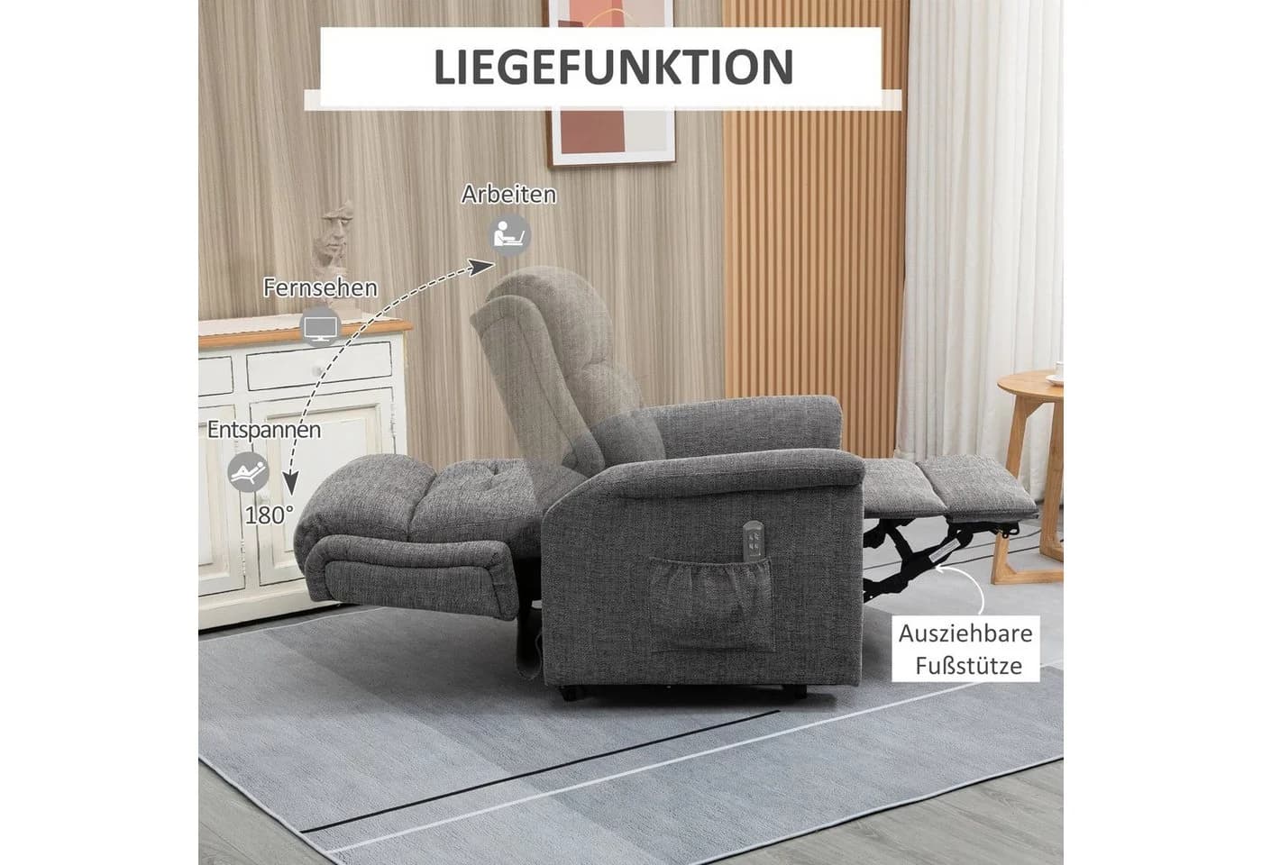 HOMCOM Elektrischer Aufstehsessel Grau Relaxsessel mit Liegefunktion - Bild 5