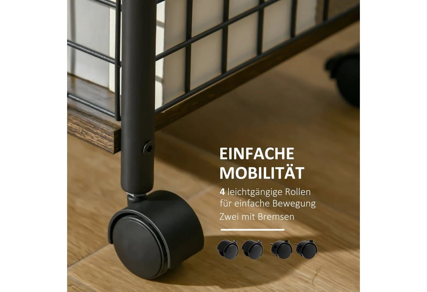 HOMCOM Küchenrollwagen Rustikal-Braun mit Arbeitsplatte und Aufbewahrungskörben - Bild 5