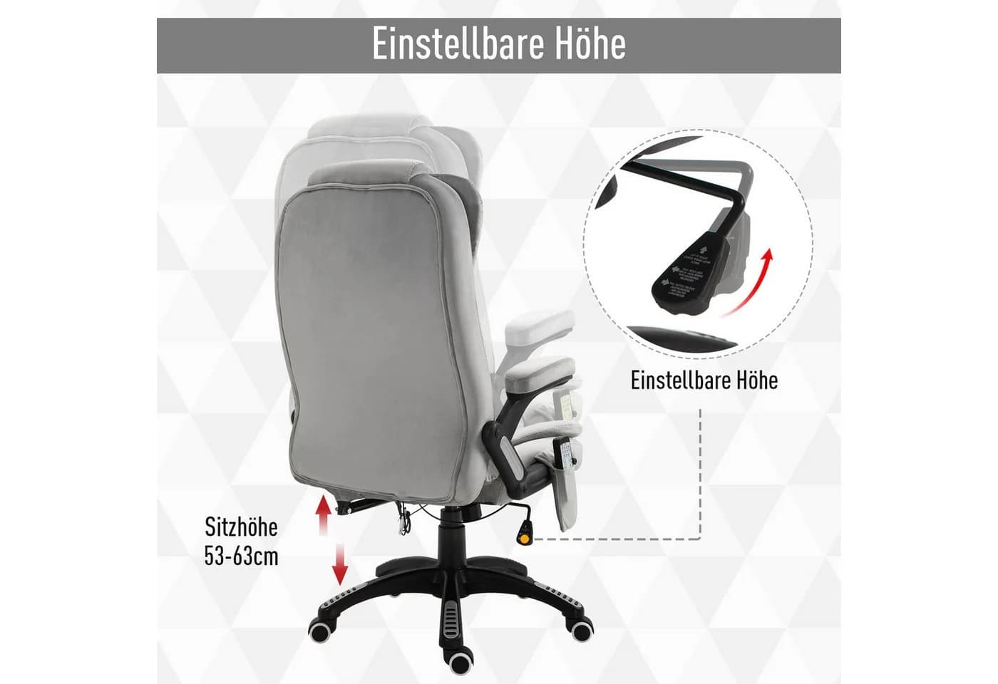 Vinsetto Schreibtischstuhl Grau mit Massage, Heizung & Liegefunktion - Bild 4