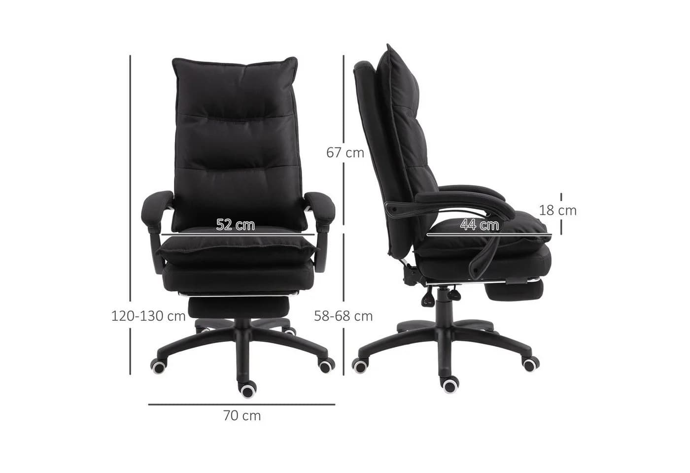 Vinsetto Massage-Bürostuhl Schwarz höhenverstellbar mit Fußstütze - Bild 3