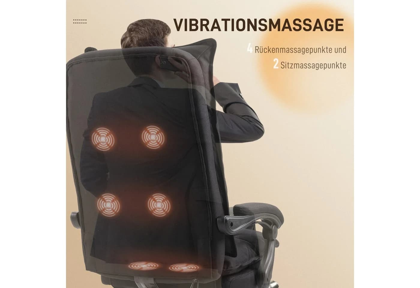 Vinsetto Massage-Bürostuhl Schwarz höhenverstellbar mit Fußstütze - Bild 4