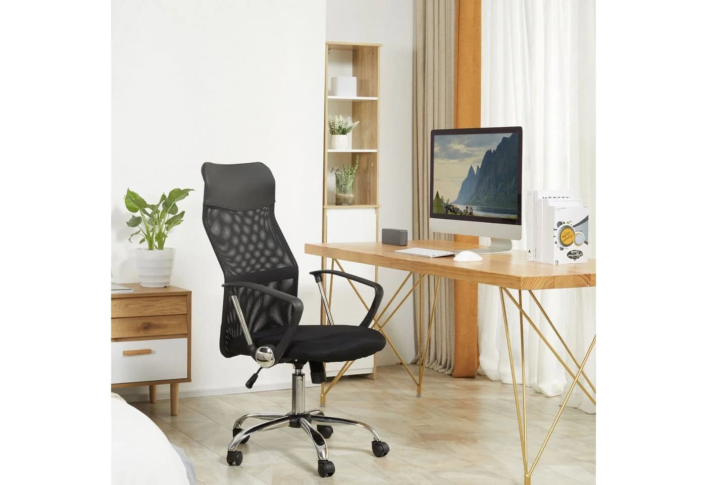 HOMCOM Bürostuhl Schwarz mit Wippenfunktion und Mesh-Rückenlehne - Bild 2