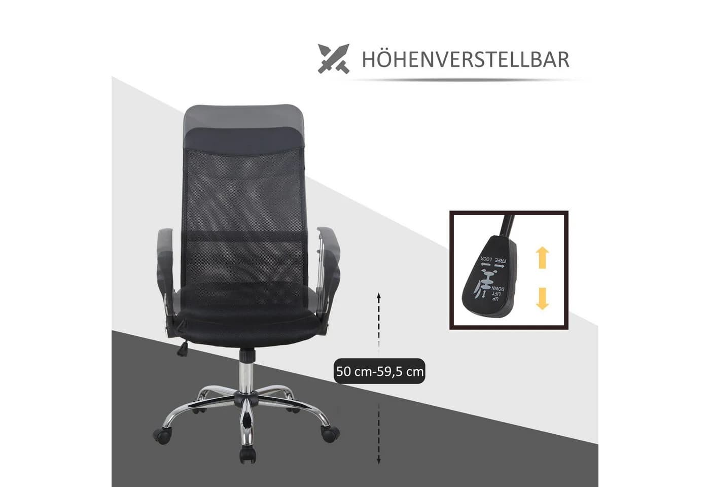 HOMCOM Bürostuhl Schwarz mit Wippenfunktion und Mesh-Rückenlehne - Bild 4