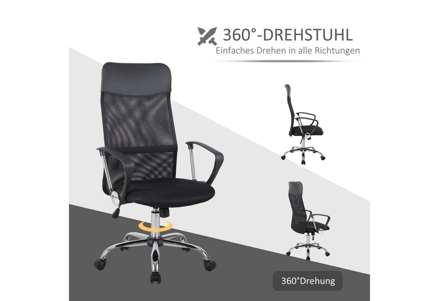 HOMCOM Bürostuhl Schwarz mit Wippenfunktion und Mesh-Rückenlehne - Bild 5