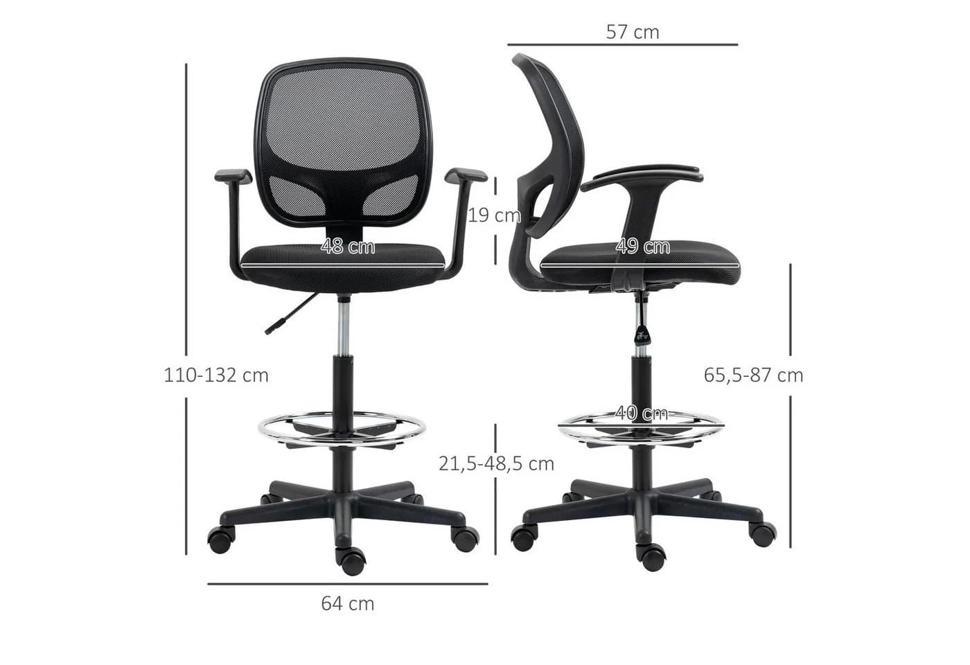 Vinsetto Ergonomischer Bürostuhl Schwarz mit Mesh-Rückenlehne und Fußstütze - Bild 3