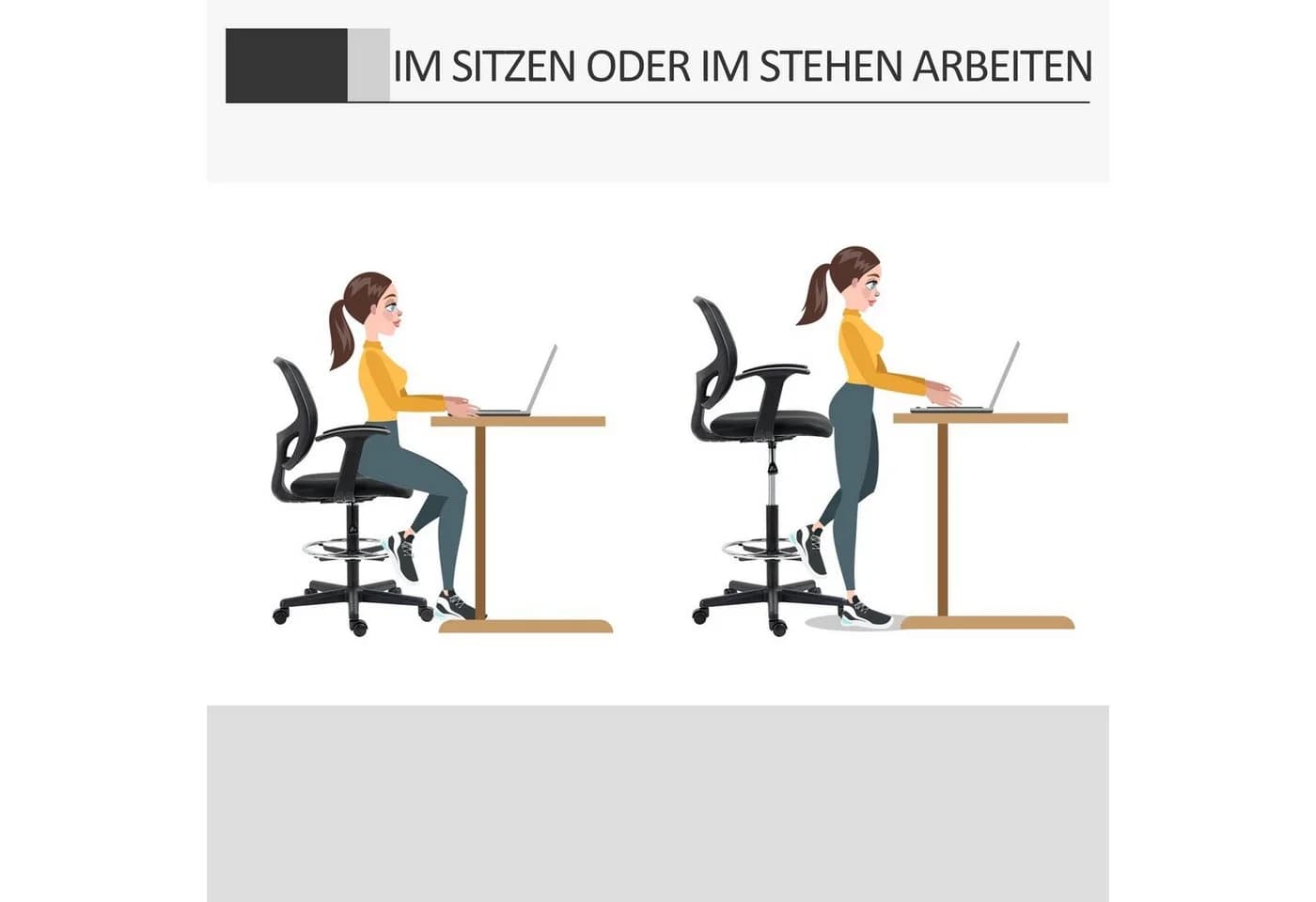 Vinsetto Ergonomischer Bürostuhl Schwarz mit Mesh-Rückenlehne und Fußstütze - Bild 5